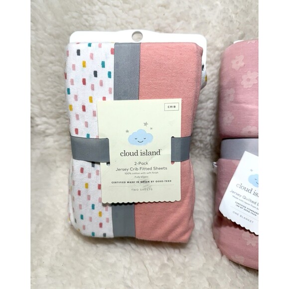 Cloud Island 2-Pack Jersey Crib Fitted Sheets & Jersey Quilted Blanket Set Pink - Picture 9 of 10
